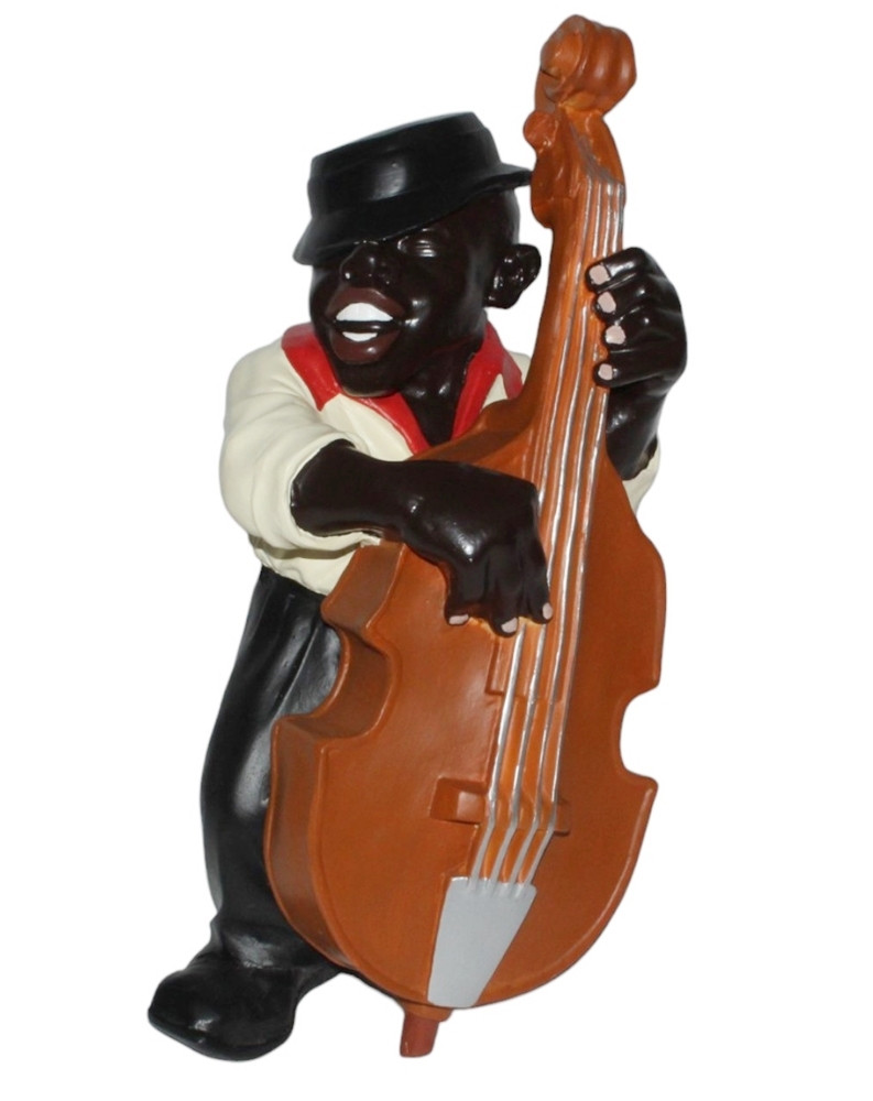 Deko Figur Musiker Figur Kontrabassist H 45 cm Dekofigur Jazz Band Musiker mit Kontrabass Kunstharz von JS GartenDeko