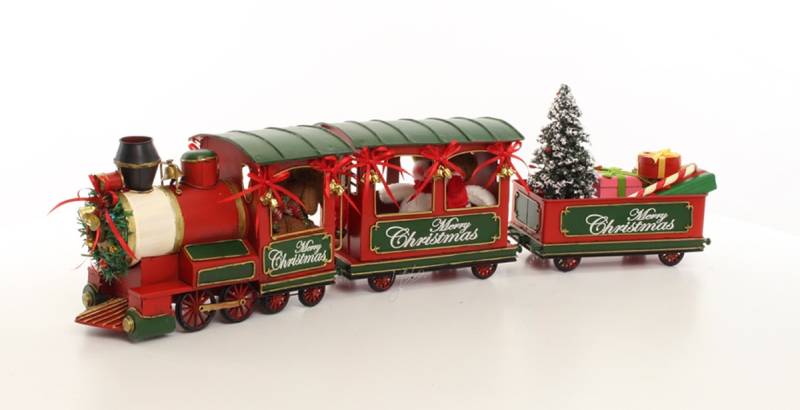 Deko Nostalgie Modelllokomotive Oldtimer Lokomotive Zug "Merry Christmas" in Rot L 68 cm aus Blech von JS GartenDeko