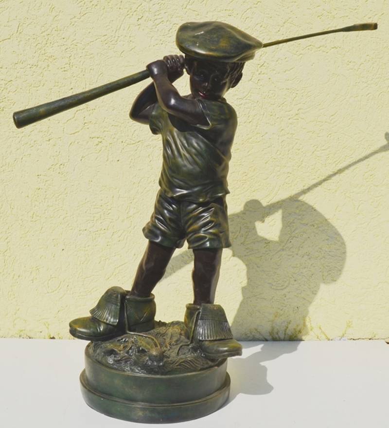 Dekofigur Deko Figur Junge mit Golfschläger H 60 cm aus Resin - bronzefarben von JS GartenDeko