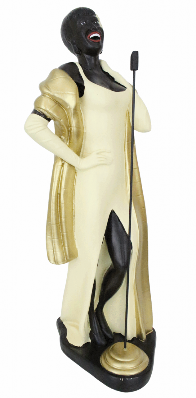 Dekofigur Deko Figur Sängerin Band Jazz Musikerin mit Mikrophon im Abendkleid aus Kunstharz H 52 cm von JS GartenDeko