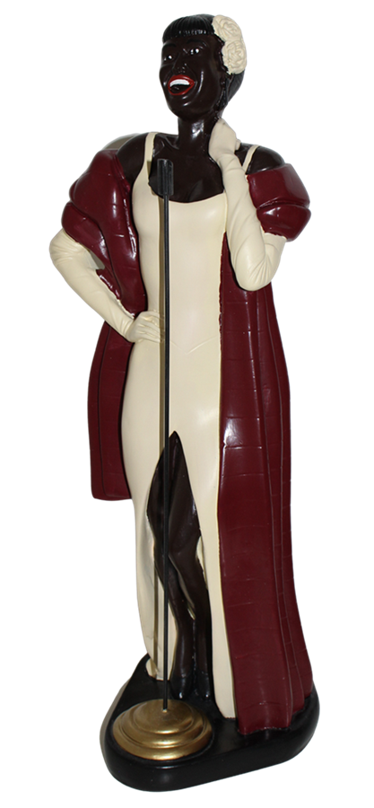 Dekofigur Deko Figur Sängerin Jazz Band Musikerin mit Mikrophon im Abendkleid aus Kunstharz H 52 cm Dekofigur Deko Figur Sängerin Jazz Band Musikerin mit Mikrophon im Abendkleid aus Kunstharz H 52 cm von JS GartenDeko
