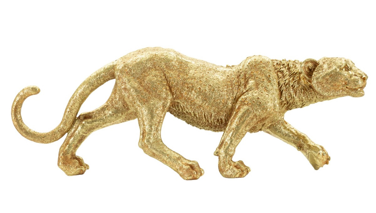 Dekofigur Leopard laufend Tierfigur in edlem Gold Fell detailliert strukturiert Länge 89 cm von JS GartenDeko