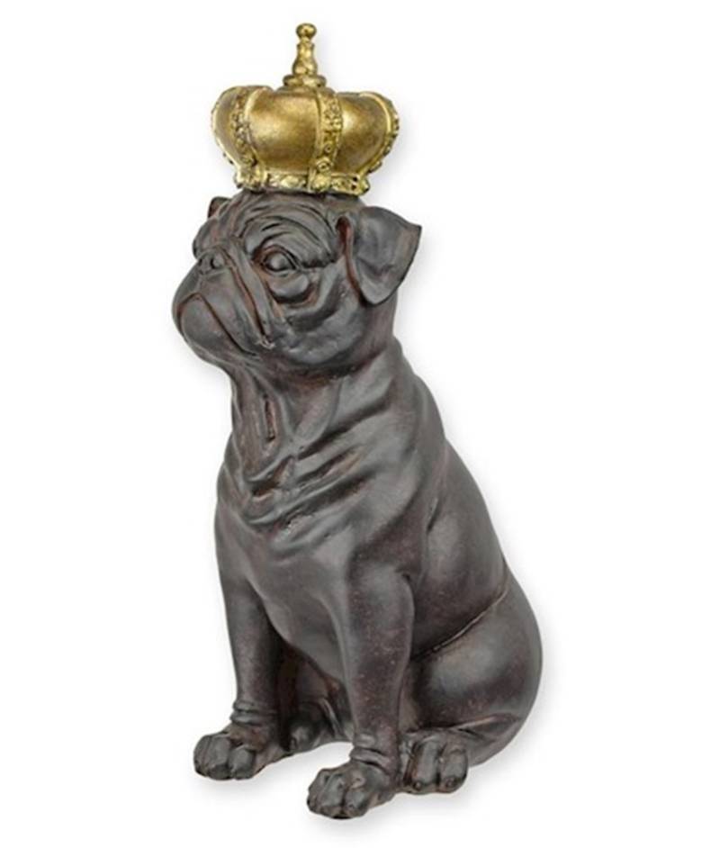 Dekofigur Mops mit Krone Höhe 28,5 cm Figur aus Resin Dekoration Statue Skulptur von JS GartenDeko