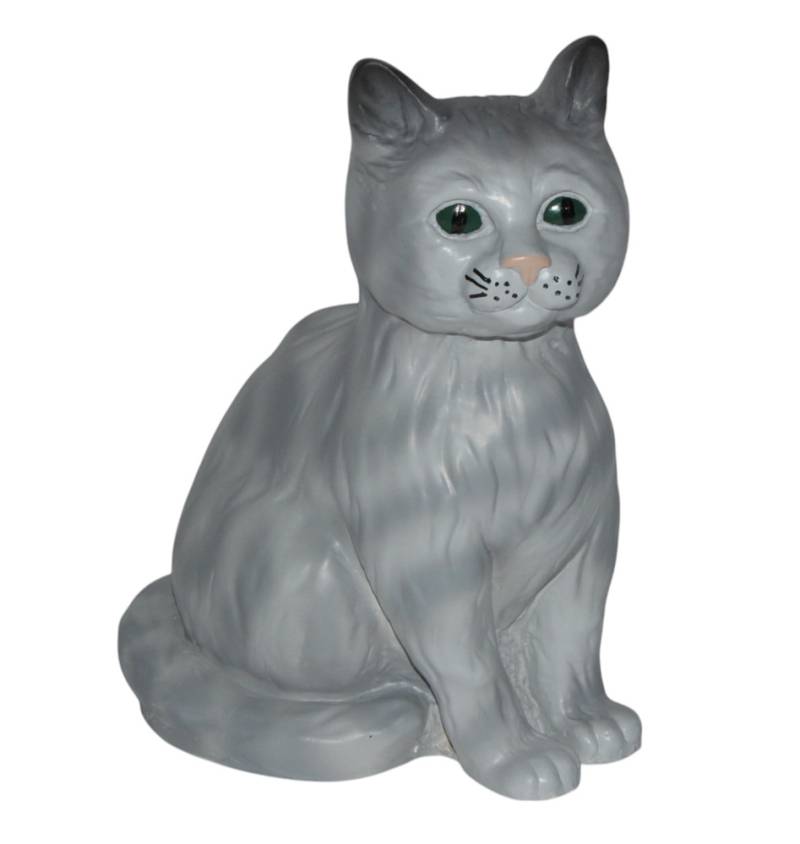 Dekorationsfigur Katze sitzend klein grau H 25 cm Tierfigur Katzenfigur aus Kunstharz von JS GartenDeko