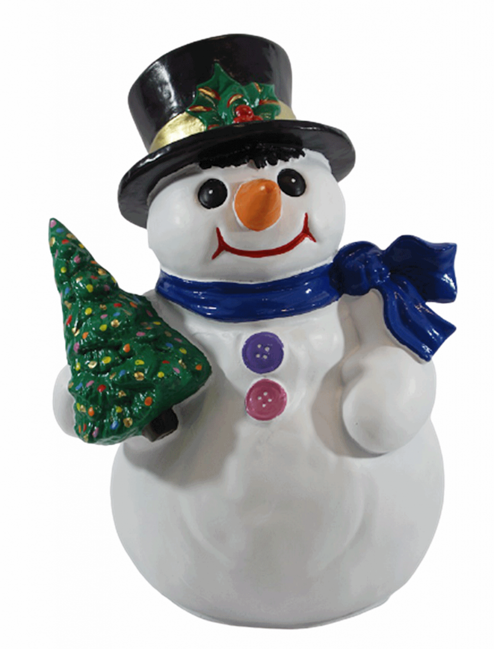 Dekorationsfigur Winterfigur Schneemann mit Tannenbaum H 32 cm Deko Figur aus Kunstharz von JS GartenDeko