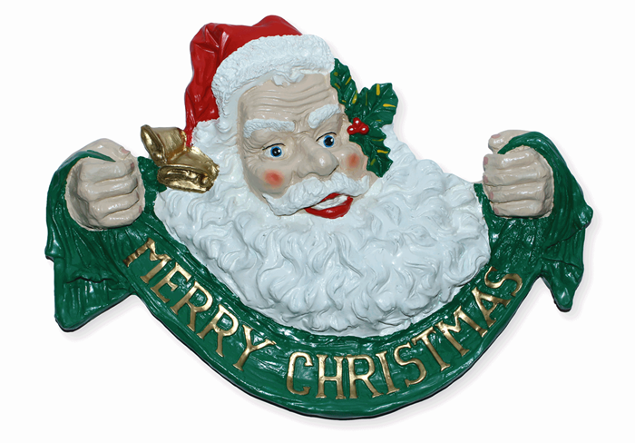 Figur Weihnachtsmann Bild Merry Christmas H 45 cm Dekofigur zum Anhängen aus Kunstharz von JS GartenDeko
