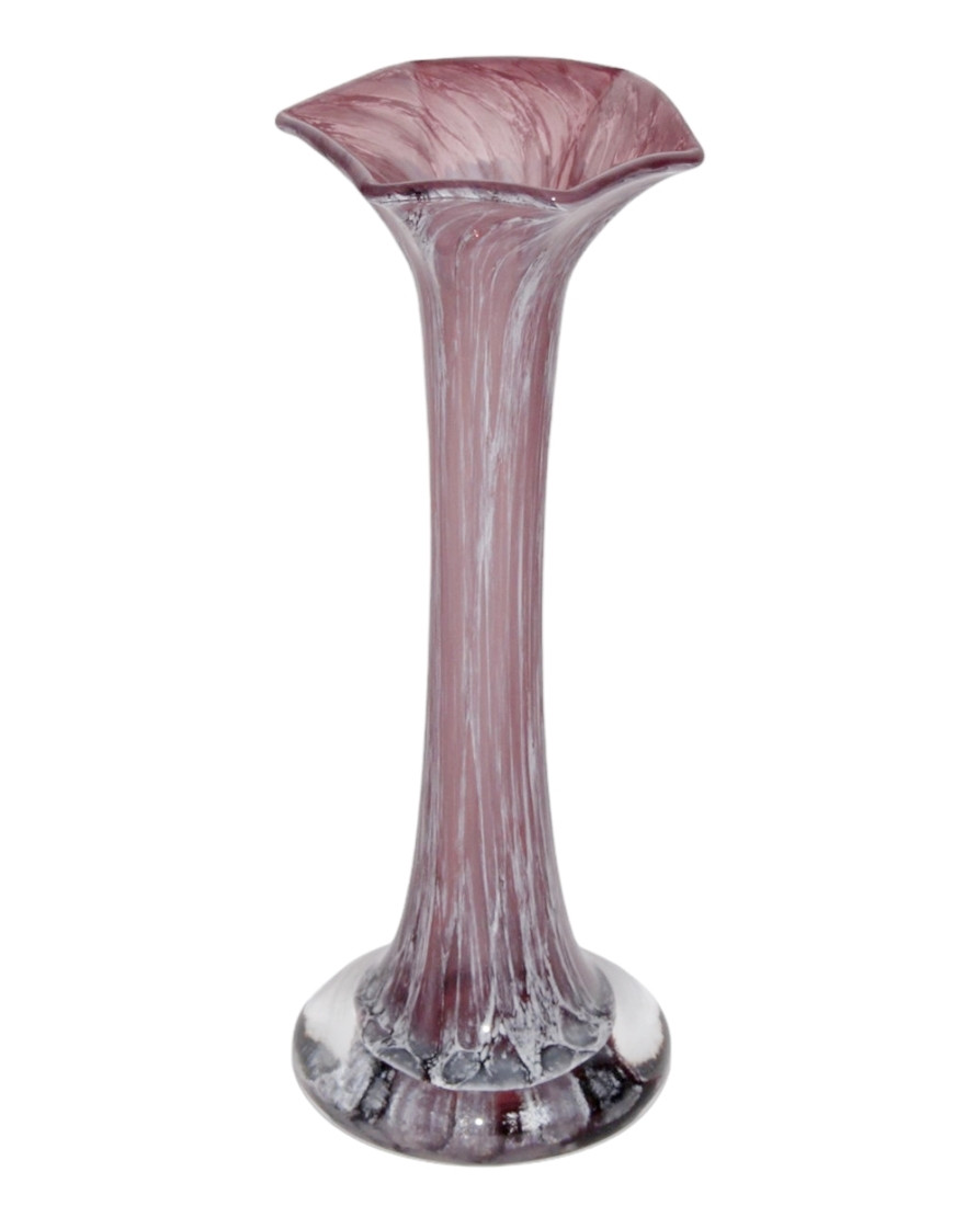 Glasvase H 22 cm schmale Blumenvase in lila violett weiß Muster Vase aus Glas abstrakt von JS GartenDeko