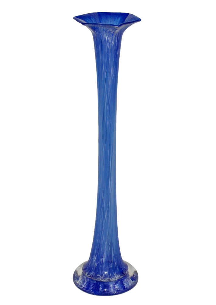Glasvase H 38 cm schmale Blumenvase in blau mit weißem Muster Vase aus Glas von JS GartenDeko