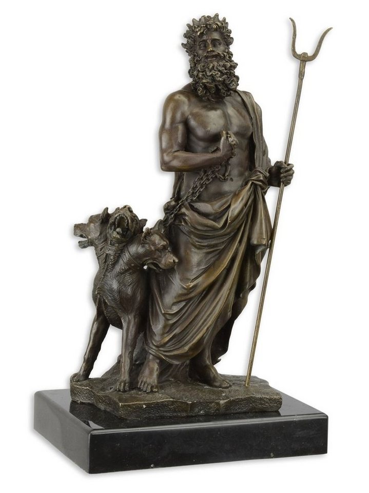 JS GartenDeko Dekofigur Bronzefigur Bronze Hades mit Kerberos auf Marmorsockel H 29 cm von JS GartenDeko