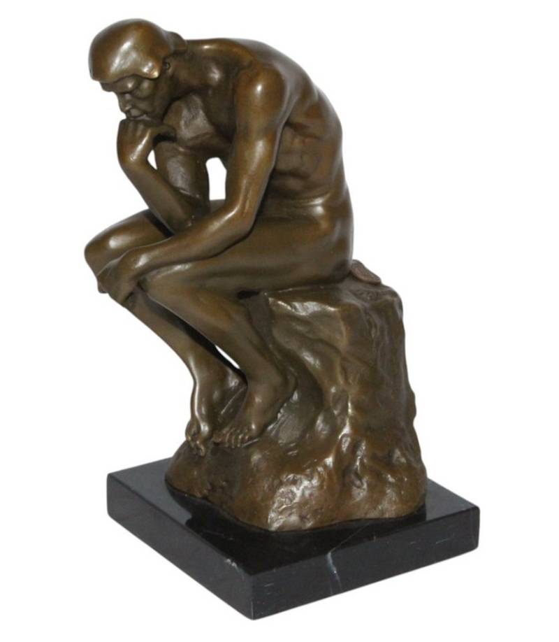 JS GartenDeko Dekofigur Bronzefigur Bronzeskulptur Der Denker auf Steinsockel H 22,5 cm von JS GartenDeko