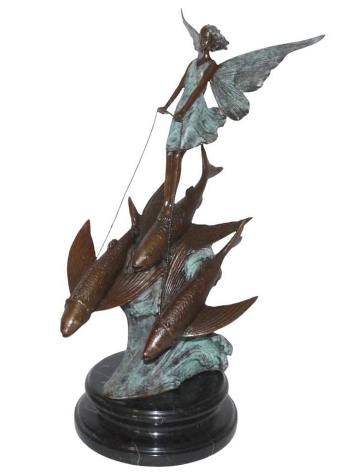JS GartenDeko Dekofigur Bronzefigur Fee auf Fischen reitend Höhe 37,5 cm Jugendstil von JS GartenDeko