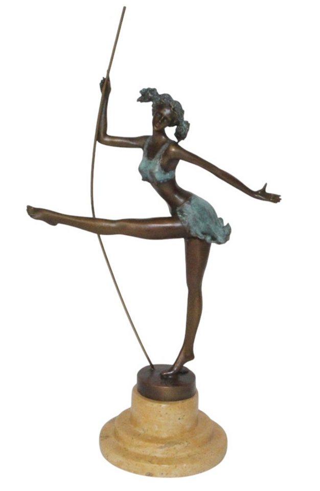 JS GartenDeko Dekofigur Bronzefigur Tänzerin mit Reif anmutige Ballerina auf Sockel H 30 cm von JS GartenDeko