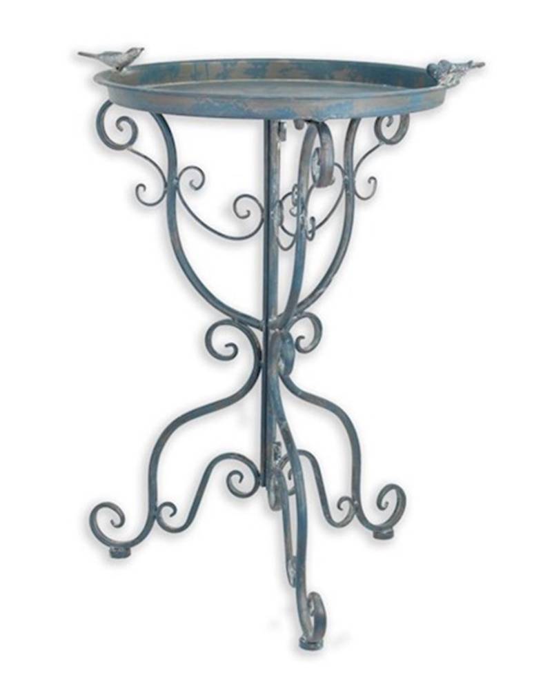 Jugendstil Vogeltränke mit Ständer aus Eisen in blau Romantische Gartendeko Vogelbad, Höhe 74 cm von JS GartenDeko