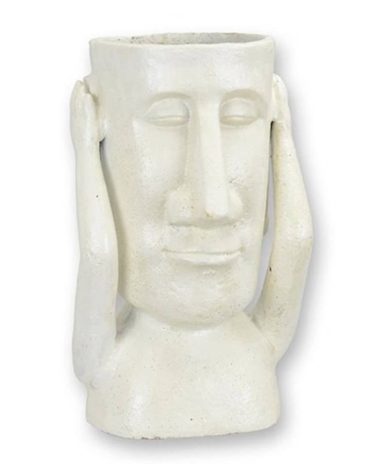 Moai Blumentopf Weiß H 28 cm aus Gusseisen - Gartendeko Deko Vase Pflanzentopf von JS GartenDeko