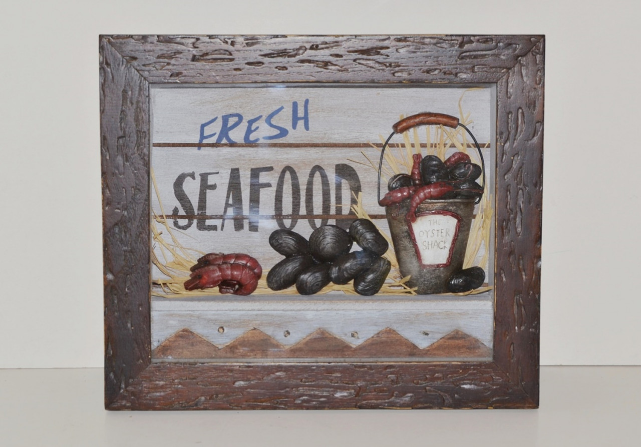 Nostalgie Bild Collagenbild Fresh Seafood Meeresfrüchte Restaurant Holzbilderrahmen Foto B 34 cm von JS GartenDeko