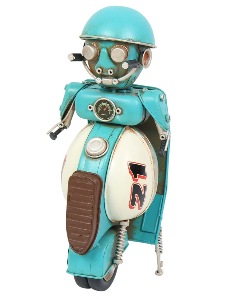 Retro Roboter H 28,5 cm Blechmodell Dekofigur in Türkis Vintage Metallkunst im 50er-Jahre Stil von JS GartenDeko