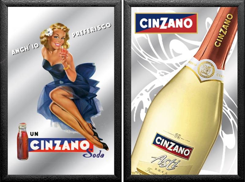 Set: 2 Spiegelbilder Cinzano Wermut Vermouth Asti Flasche 30x20 cm Wandbilder Hinterglasdruck von JS GartenDeko