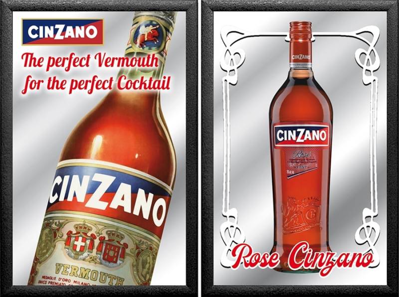 Set: 2 Spiegelbilder Cinzano Wermut Vermouth Rose Flasche 30x20 cm Wandbilder Hinterglasdruck von JS GartenDeko
