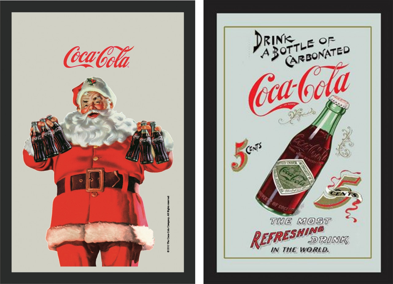 Set: 2 Spiegelbilder Coca-Cola Retro Vintage Weihnachtsmann Cola Flasche 20x30 cm Wandbilder von JS GartenDeko