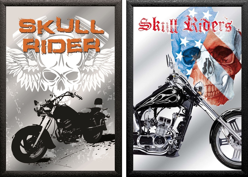 Set: 2 Spiegelbilder Easy Rider Skull Motorrad Bild 20x30 cm Wandbilder Hinterglasdruck mit Rahmen von JS GartenDeko