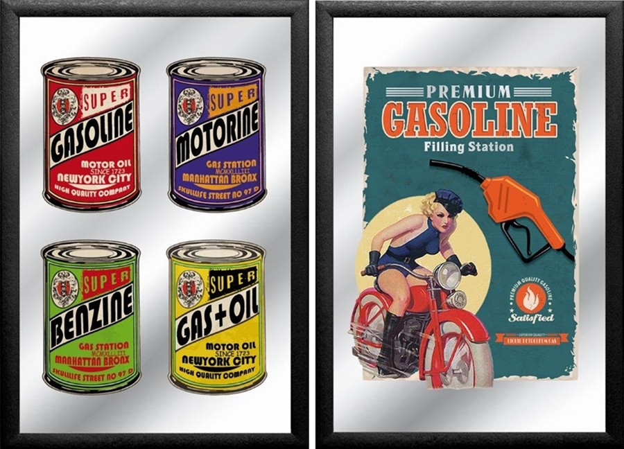 Set: 2 Spiegelbilder Garage Retro Bild Gasoline Benzin Pin-Up 20x30 cm Wandbilder Hinterglasdruck Set: 2 Spiegelbilder Garage Retro Bild Gasoline Benzin Pin-Up 20x30 cm Wandbilder Hinterglasdruck von JS GartenDeko