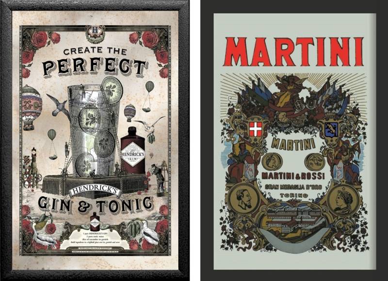 Set: 2 Spiegelbilder Gin Tonic Hendricks Martini & Rossi 30x20 cm Bar Deko Vintage Retro Wandbilder von JS GartenDeko