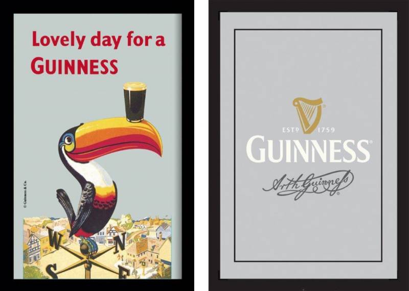 Set: 2 Spiegelbilder Guinness Bier Pelikan 30x20 cm Bar Deko Wandbilder Hinterglasdruck mit Rahmen von JS GartenDeko
