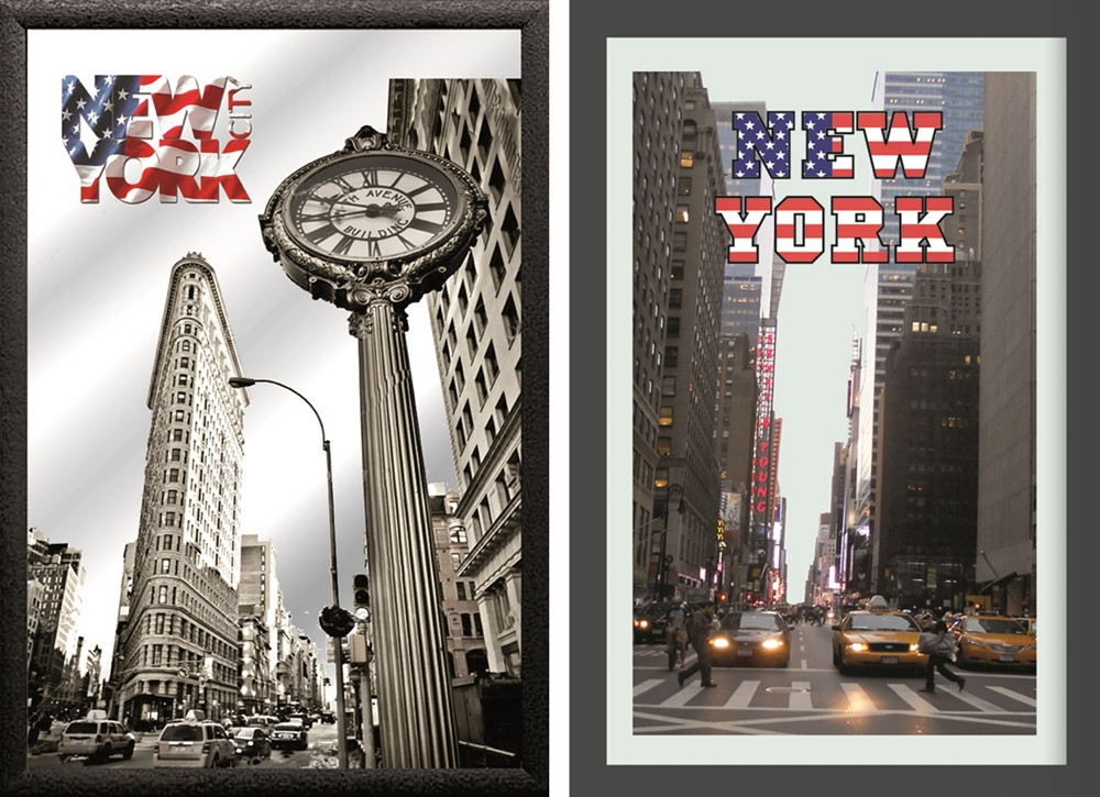 Set: 2 Spiegelbilder New York Clock Taxi Bild 20x30 cm Deko Wandbilder Hinterglasdruck mit Rahmen von JS GartenDeko