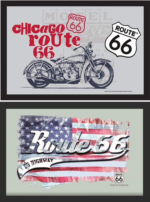 Set: 2 Spiegelbilder Route 66 Motorrad USA Flagge Bild 20x30 cm Deko Wandbilder Hinterglasdruck von JS GartenDeko