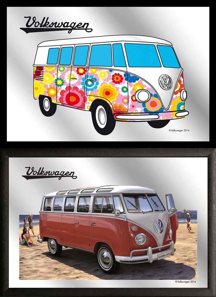 Set: 2 Spiegelbilder VW Bulli Hippie Oldtimer 20x30 cm Wandbilder Hinterglasdruck mit Rahmen von JS GartenDeko