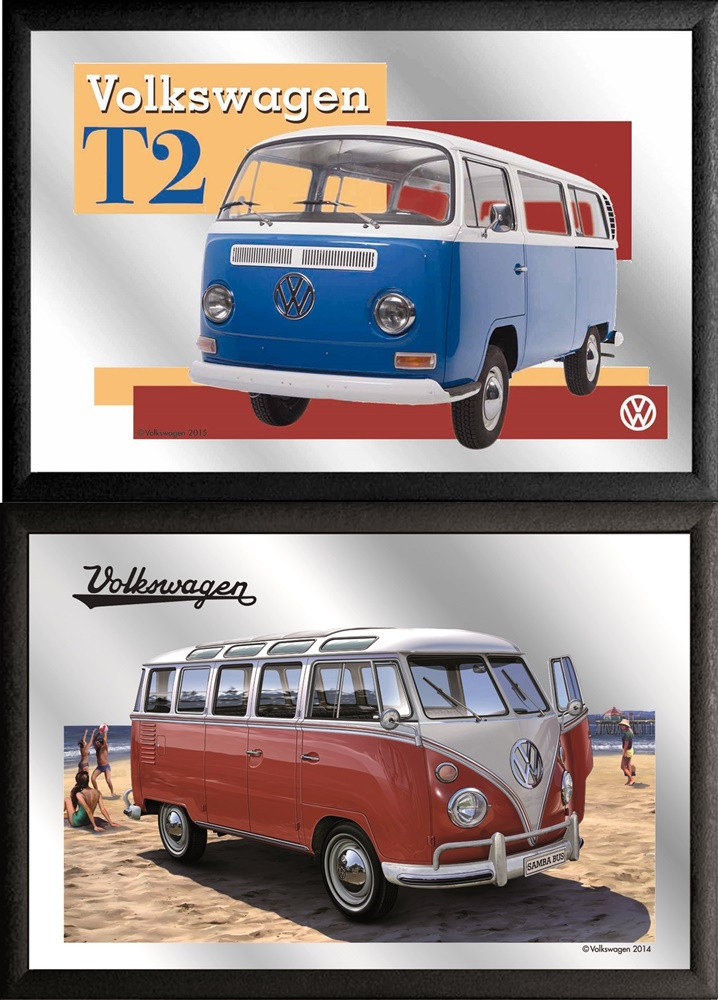 Set: 2 Spiegelbilder VW Bulli Oldtimer 20x30 cm Wandbilder Hinterglasdruck mit Rahmen von JS GartenDeko