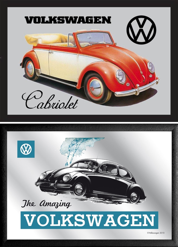 Set: 2 Spiegelbilder VW Käfer Cabrio/ Beetle Oldtimer 20x30 cm Wandbilder Hinterglasdruck mit Rahmen von JS GartenDeko