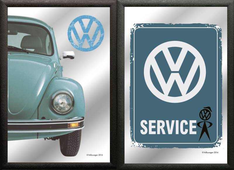 Set: 2 Spiegelbilder VW Käfer blau Oldtimer 30x20 cm Wandbilder Hinterglasdruck mit Rahmen von JS GartenDeko