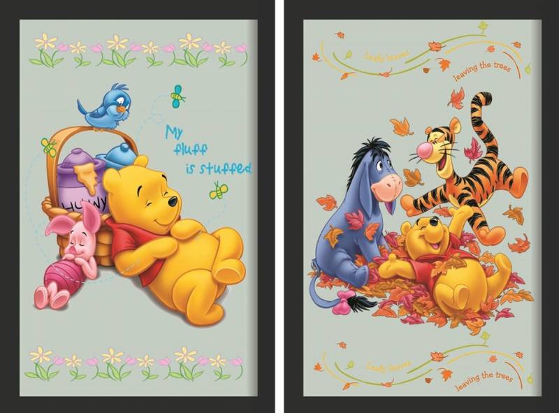 Set: 2 Spiegelbilder Winnie Pooh Kinderzimmer Deko 30x20 cm Wandbilder Hinterglasdruck mit Rahmen von JS GartenDeko
