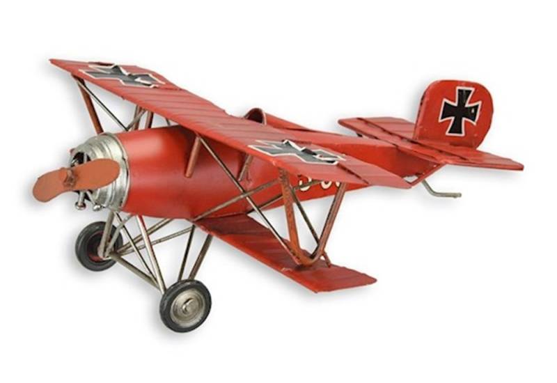 Vintage Blechflugzeug Modell - Roter Baron Kampfflugzeug Doppeldecker Modellflugzeug Breite 23,8 cm von JS GartenDeko