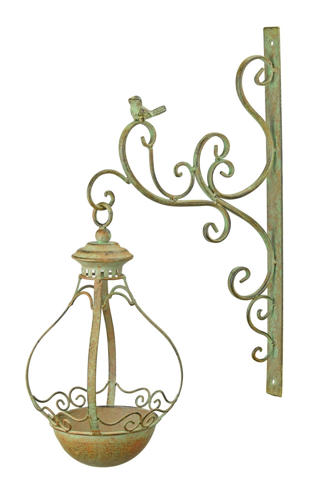 Vogeltränke zum Aufhängen in Grün aus Eisen Höhe 53 cm Romantische Deko Jugendstil Gartendeko von JS GartenDeko
