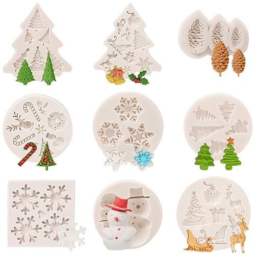 9 Stück Weihnachts-Silikonformen DIY Silikon Fondant Kuchen Formen Weihnachten Seifenformen,Weihnachten Thema Silikonform für Weihnachtsfeier-Deko von JS MOLD