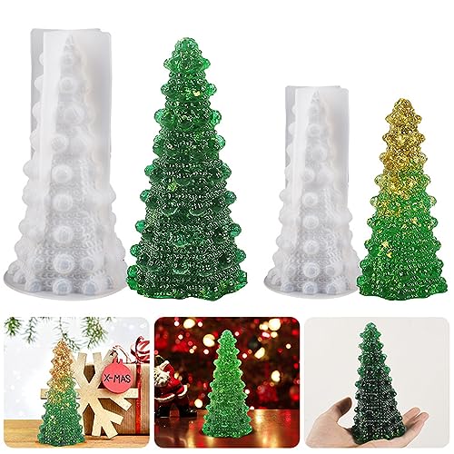 JS MOLD 2 Stück Weihnachtsbaum Silikonformen Epoxidharz,Weihnachtsbaum-Kerzenformen,DIY Silikon Kerzen Gießform Weihnachten Epoxidharz Form für DIY Kerze Seife Kuchen Dekoration (A) von JS MOLD