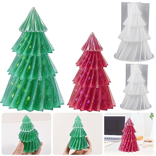 JS MOLD 2 Stück Weihnachtsbaum Silikonformen Epoxidharz,Weihnachtsbaum-Kerzenformen,DIY Silikon Kerzen Gießform Weihnachten Epoxidharz Form für DIY Kerze Seife Kuchen Dekoration (D) von JS MOLD