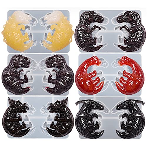 JS MOLD 3 Stück Drachenei Harz Silikonform,3D-Silikon-Baby-Dinosaurier-Formen mit Holzlampenhalter Dinosaurierform Gießform Für Kunsthandwerk (6 Baby-Drachen-Set) von JS MOLD