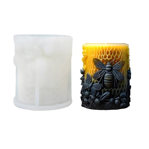 JS MOLD Bienenwabenform Kerzenformen Silikon,Waben-Stumpenkerze, 3D-Bienenstock-Silikonform,Biene Kerzengießform Zylinder, Bienenenwachskerzen von JS MOLD