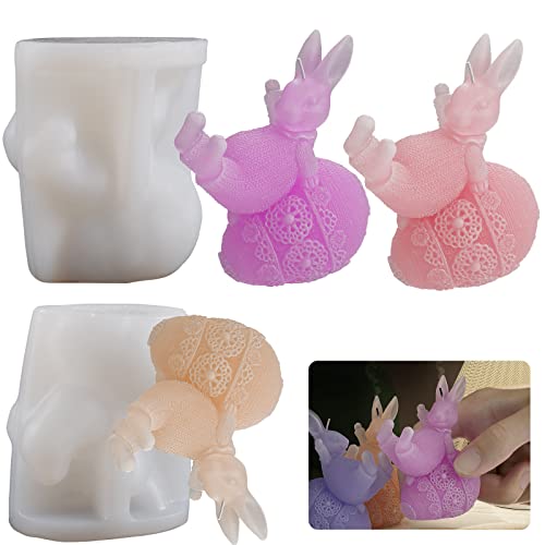 JS MOLD Ostern Kaninchen Silikonform 3D Osterhase Kerzenformen Seifenform Ostern Kaninchen Kerzen Gießformen DIY Silikon Gießform für Handwerk Ornamente, Duftkerze (B) von JS MOLD