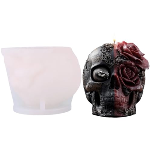 JS MOLD Schädelblumen-Kerzen-Silikonform,3D Totenkopf-Kerze Silikonform,Halloween Gießformen Silikon DIY Kerzen Formen Silikon,Halloween-Dekoration von JS MOLD
