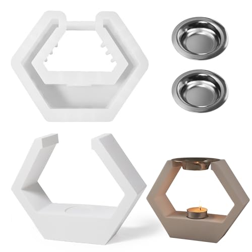 JS MOLD Silikon-Aromatherapie-Brennerform,Quadratische,Hexagon,U-förmige Aromatherapie-Tassenform,Räuchergefäß Silikonformen Mit 2 Zubehör,Silikonform Beton Silikon Gießform (Hexagon) von JS MOLD