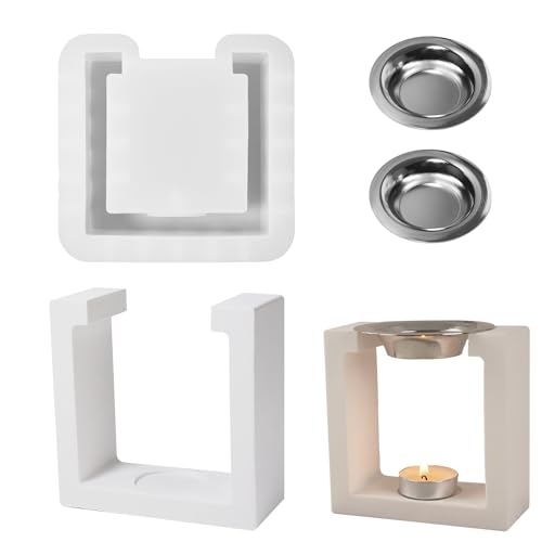 JS MOLD Silikon-Aromatherapie-Brennerform,Quadratische,Hexagon,U-förmige Aromatherapie-Tassenform,Räuchergefäß Silikonformen Mit 2 Zubehör,Silikonform Beton Silikon Gießform (Quadrat) von JS MOLD