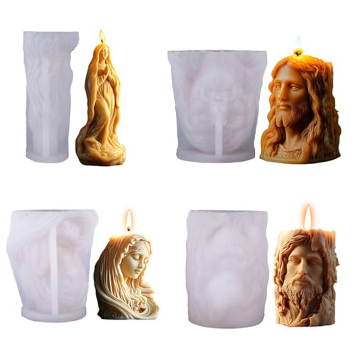 JS MOLD Silikonform Kerzen Gießform,4 Stück 3D Heiligenbild Silikonform Kerzengießform,Für Kerzen Machen, Statue, Handwerk Ornamente von JS MOLD
