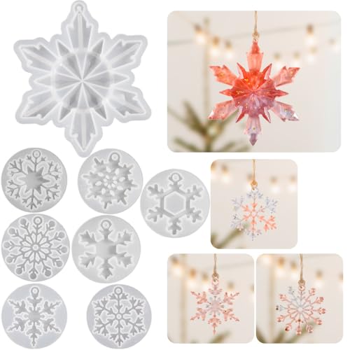 JS MOLD Silikonform Weihnachten 4 Stück Schneeflocken-Harzform Epoxidharz Gießform Silikonformen für Weihnachten, Harz Formen Set,DIY Weihnachts Baum Hängeornamente von JS MOLD