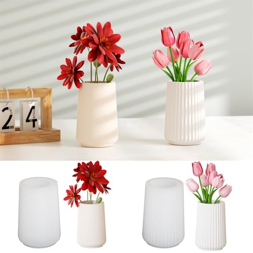 JS MOLD Vase Silikon Gießformen,2 Stück Vase Silikonform,Gießformen Blumenvasen, DIY Vases Resin Formen,Handgefertigte Formen für Blumentöpfe,DIY Heimdekoration (Gestreifte Vase) von JS MOLD