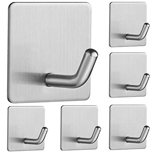 JS Handtuchhaken ohne Bohren 6 Stück selbstklebend Wandhaken Badezimmer aus Edelstahl SUS304 Handtuchhalter Haken Selbstklebende Edelstahl Klebehaken Küche von JS