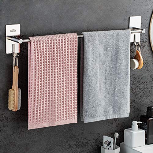 JS Handtuchhalter selbstklebend Handtuchstange ohne Bohren EdelstahlGeschirrtuchhalter mit 2 Haken Badezimmer Badetuchhalter Organizer 60 cm von JS
